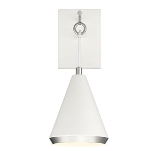 1-Light Wall Sconce in White with Polished Nickel