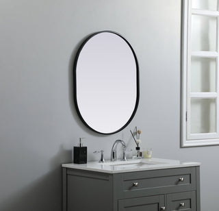 Metal Frame Oval Mirror 24x30 Inch in Black