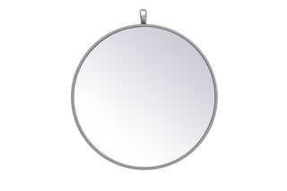 Metal frame round mirror with decorative hook 18 inch in Grey