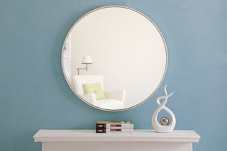 Metal frame Round Mirror 28 inch Silver finish