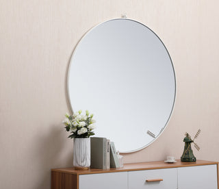 Metal frame round mirror with decorative hook 48 inch in White