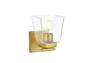 Merrick 1 light Brass and Clear Bath Sconce