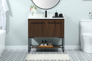 36 inch Single bathroom vanity in walnut with backsplash