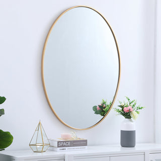 Metal frame oval mirror 40 inch in Brass