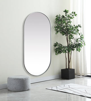 Metal Frame Oval Mirror 30x60 Inch in Silver