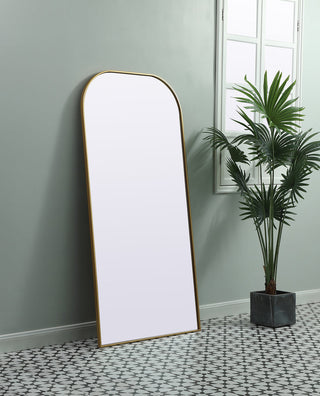 Metal Frame Arch Full Length Mirror 32x66 Inch in Brass