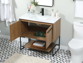 36 inch Single bathroom vanity in walnut brown