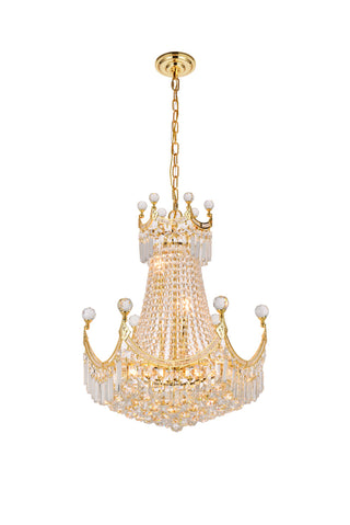 Corona 9 light Gold Chandelier Clear Royal Cut Crystal