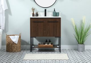 30 inch Single bathroom vanity in walnut with backsplash