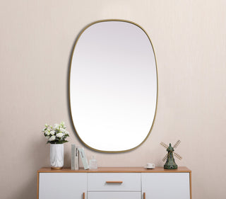 Metal Frame Oval Mirror 27x40 Inch in Brass