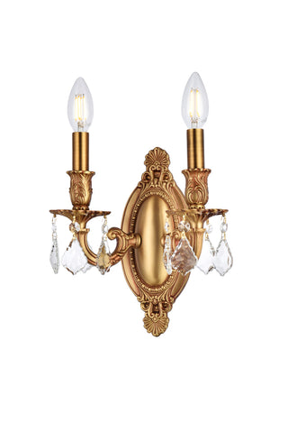 Rosalia 2 light French Gold Wall Sconce Clear Royal Cut Crystal