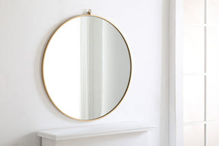 Metal frame Round Mirror with decorative hook 36 inch Brass finish