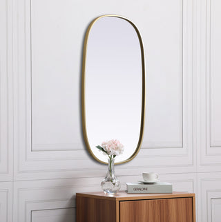 Metal Frame Oval Mirror 20x36 Inch in Brass