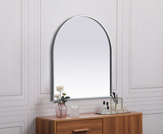 Metal Frame Arch Mirror 27x30 Inch in Silver