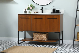 48 inch Single bathroom vanity in teak with backsplash