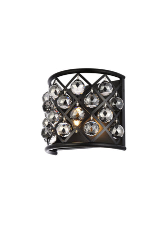 Madison 1 light Matte Black Wall Sconce Silver Shade (Grey) Royal Cut Crystal