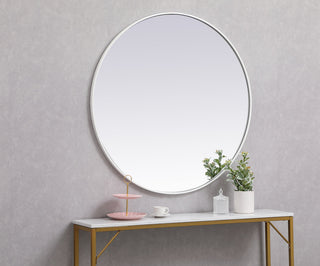 Metal frame round mirror 39 inch in White