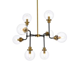 Hanson 8 lights pendant in black with brass with clear shade