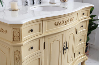 48 inch Single Bathroom vanity in light antique beige with ivory white engineered marble