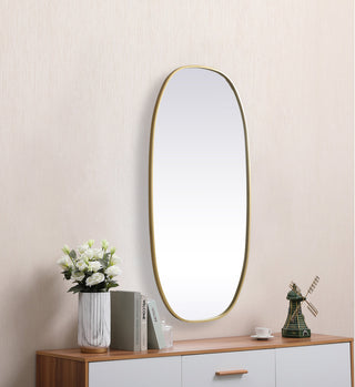 Metal Frame Oval Mirror 24x48 Inch in Brass