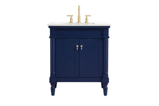 30 inch Single Bathroom vanity in Blue with ivory white engineered marble