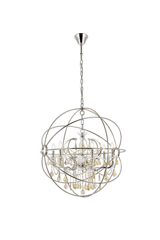 Geneva 6 light polished nickel Chandelier Golden Teak (Smoky) Royal Cut crystal