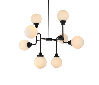 Hanson 8 lights pendant in black with frosted shade