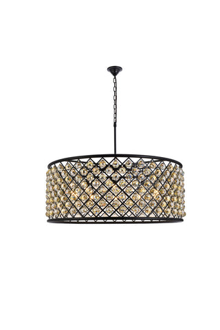 Madison 10 light Matte Black Chandelier Golden Teak (Smoky) Royal Cut Crystal