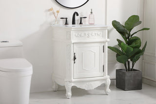 24 inch Single Bathroom vanity in antique white with ivory white engineered marble