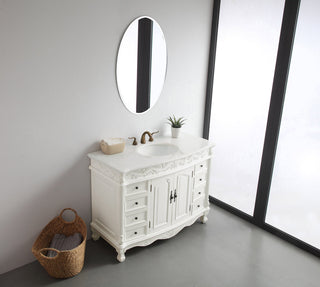 48 inch Single Bathroom vanity in Antique White with ivory white engineered marble