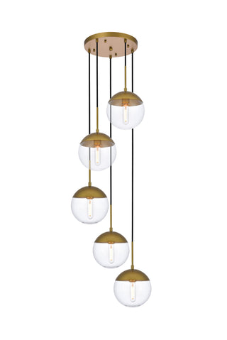 Eclipse 5 Lights Brass Pendant With Clear Glass