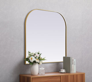 Metal Frame Arch Mirror 40x38 Inch in Brass