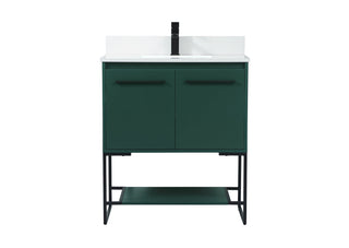 30 inch Single bathroom vanity in green with backsplash