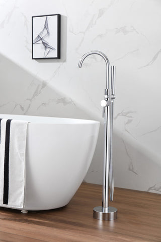 Steven Floor Mounted Roman Tub Faucet with Handshower in Chrome