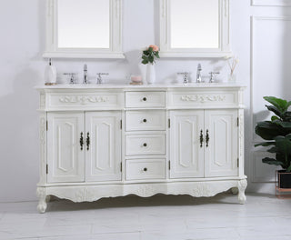 60 inch Double Bathroom vanity in antique white with ivory white engineered marble