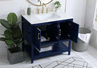 36 inch Single Bathroom Vanity in Blue with Backsplash