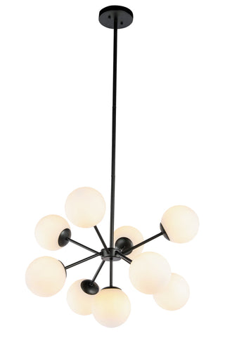 Jupiter 9 light Black and Frosted White glass pendant