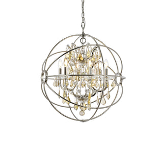 Geneva 6 light polished nickel Chandelier Golden Teak (Smoky) Royal Cut crystal