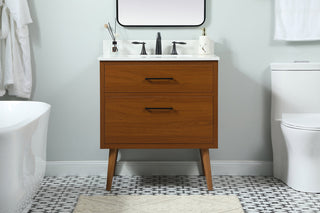 30 inch Single bathroom vanity in teak with backsplash