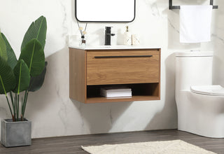 30 inch Single bathroom vanity in walnut brown with backsplash