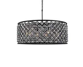 Madison 10 light Matte Black Chandelier Silver Shade (Grey) Royal Cut Crystal