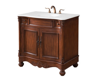 36 inch Single Bathroom vanity in brown with ivory white engineered marble