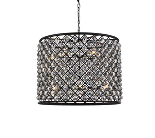 Madison 12 light Matte Black Chandelier Silver Shade (Grey) Royal Cut Crystal