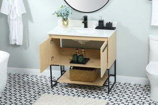 36 inch Single bathroom vanity in maple with backsplash