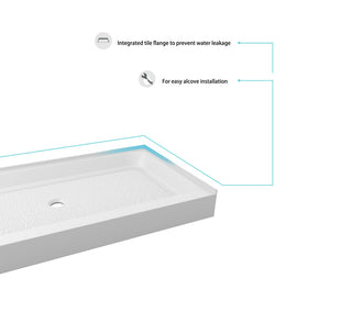 48x32 inch Single threshold shower tray center drain in glossy white