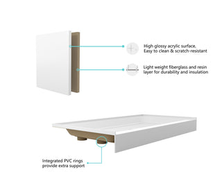 60x32 inch Single threshold shower tray left drain in glossy white