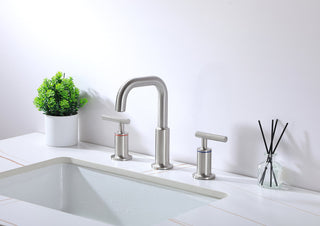 Tobias 8 inch Widespread Double Handle Bathroom Faucet in Brushed Nickel