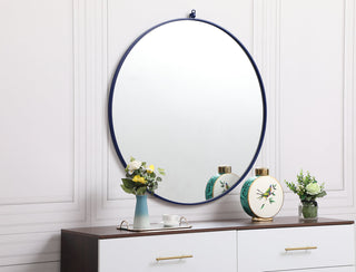 Metal frame round mirror with decorative hook 39 inch in Blue