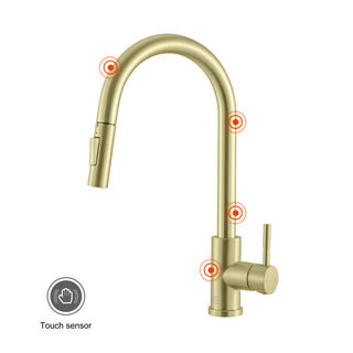 Luca Single Handle Pull Down Sprayer Kitchen Faucet with touch sensor in Brushed Gold