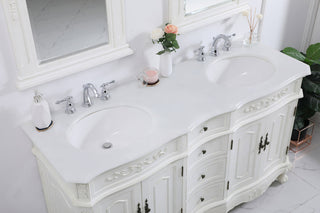 60 inch Double Bathroom vanity in antique white with ivory white engineered marble